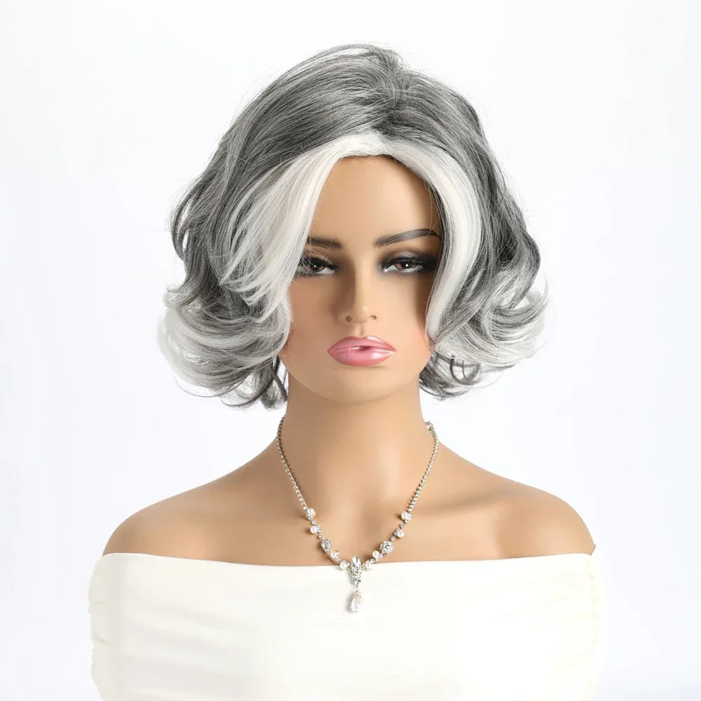 Short Grey Ombre Curly Wig with Bangs - Soft Mommy Hair for Daily Use and Costume Parties Saea72c722a53435484867ca458e52a6b7