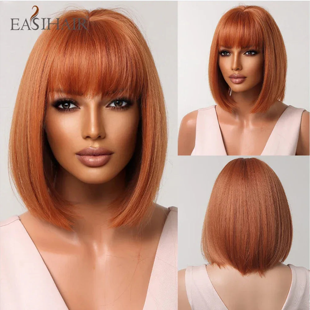Synthetic Bob Wigs for Women - Short Straight Light Blonde Beige Natural Hair Wigs for Daily Cosplay, Heat Resistant - Wig-LC2071-3