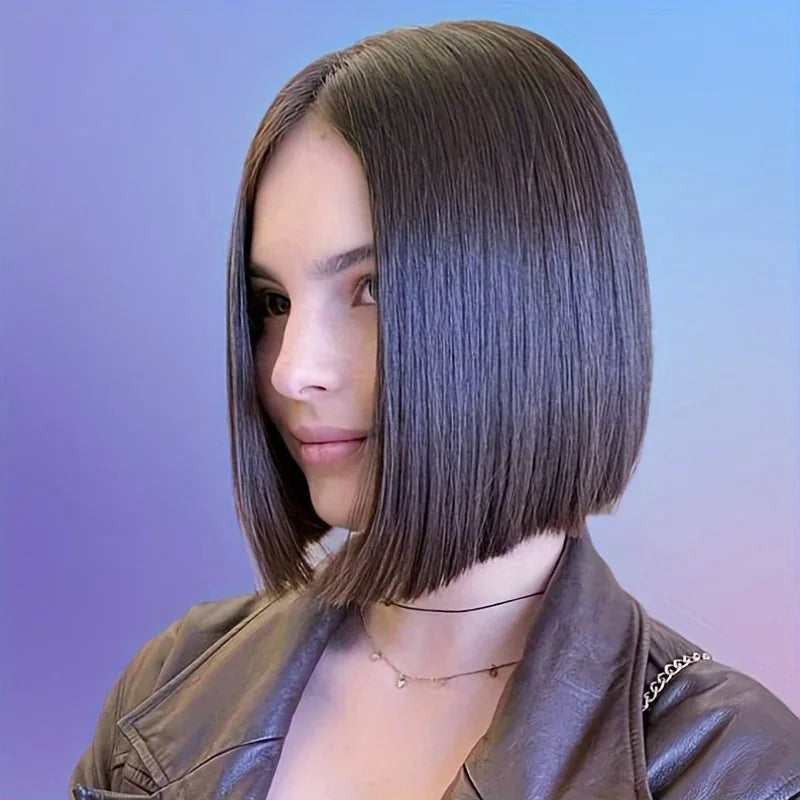 Ombre Bob Wig - Stylish Middle Part Synthetic Hair for Cosplay, Parties and Daily Wear - Natural Black / 12inches