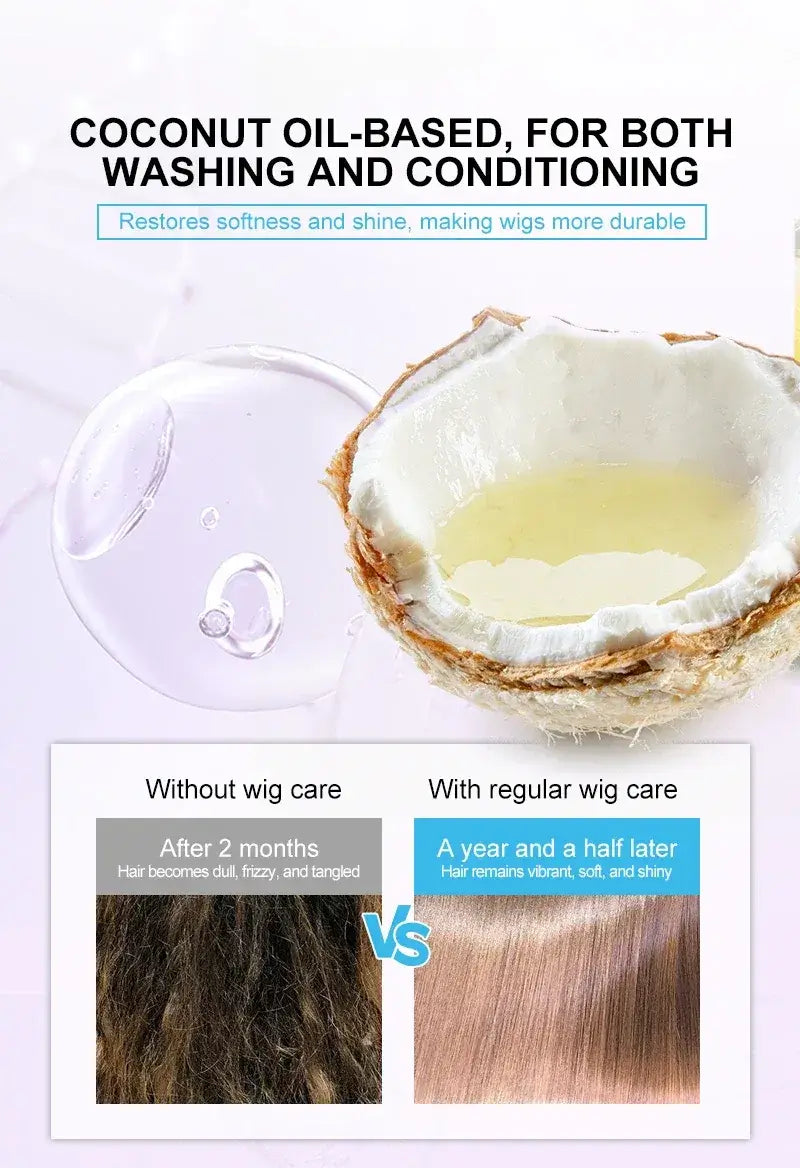 PURC 2-IN-1 Professional Sulfate-Free Wig Shampoo for Synthetic & Human Hair - Moisturizing Cleanser with Long-Lasting Fragrance - 