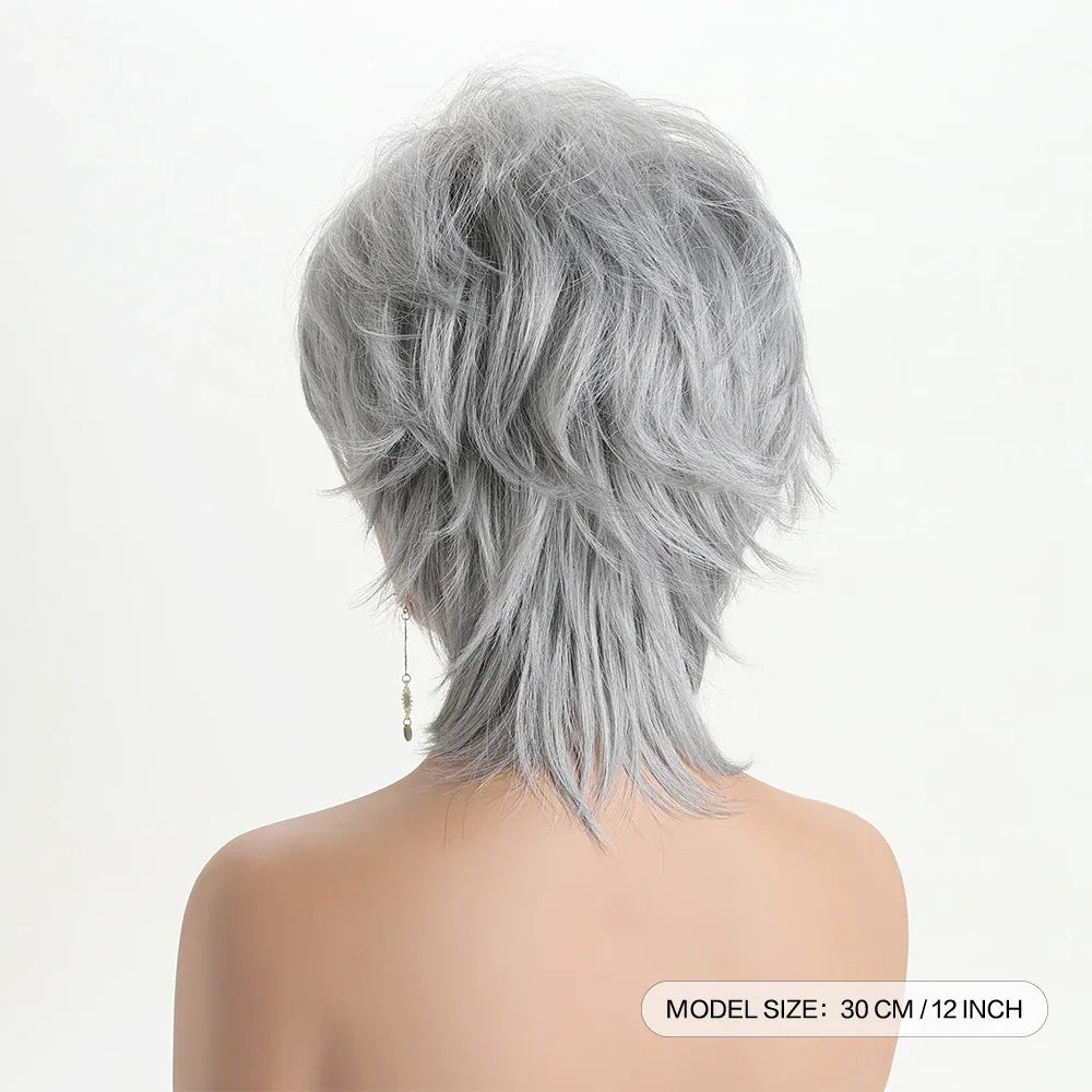 Short Natural Wigs with Bangs - Soft Brown Ombre Curly Synthetic Hair for Daily Use and Costume Parties