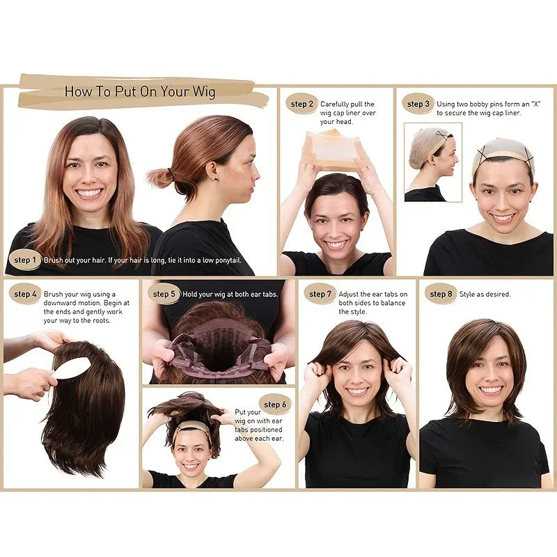 Highlighted Bob Short Straight Hair Wig for White Women's Daily Wear Accessories - khaki / 12inches / 1pc