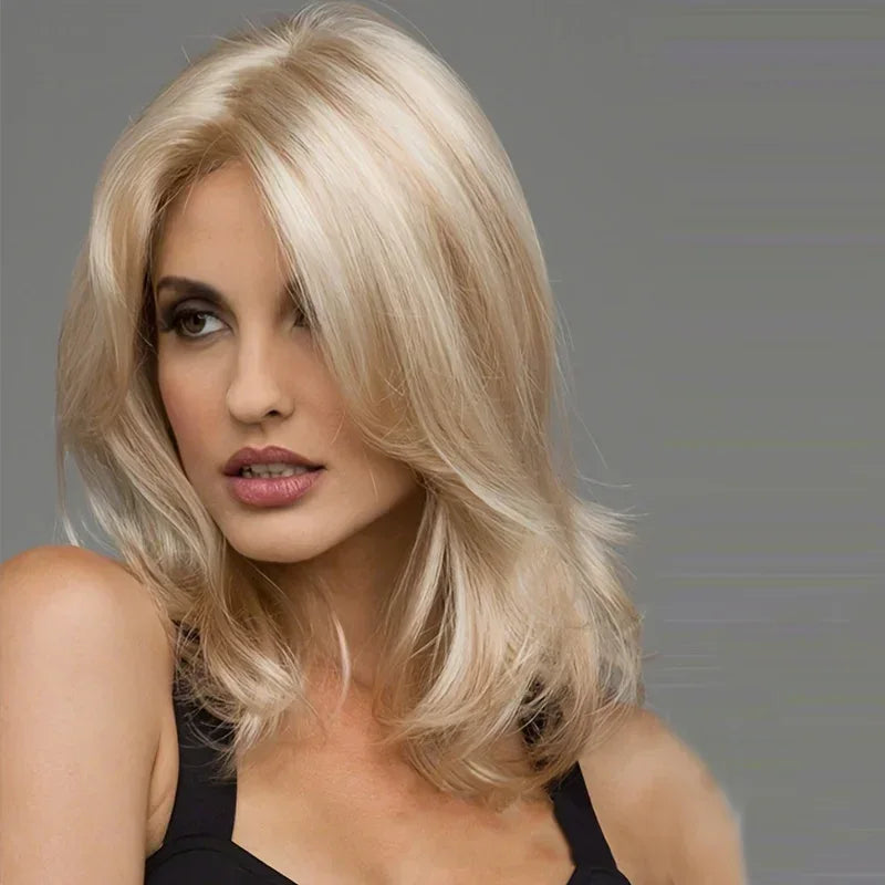 Women's Synthetic Blonde Wig - Medium Straight Hair for Everyday Dress Accessories - MZ226-gold