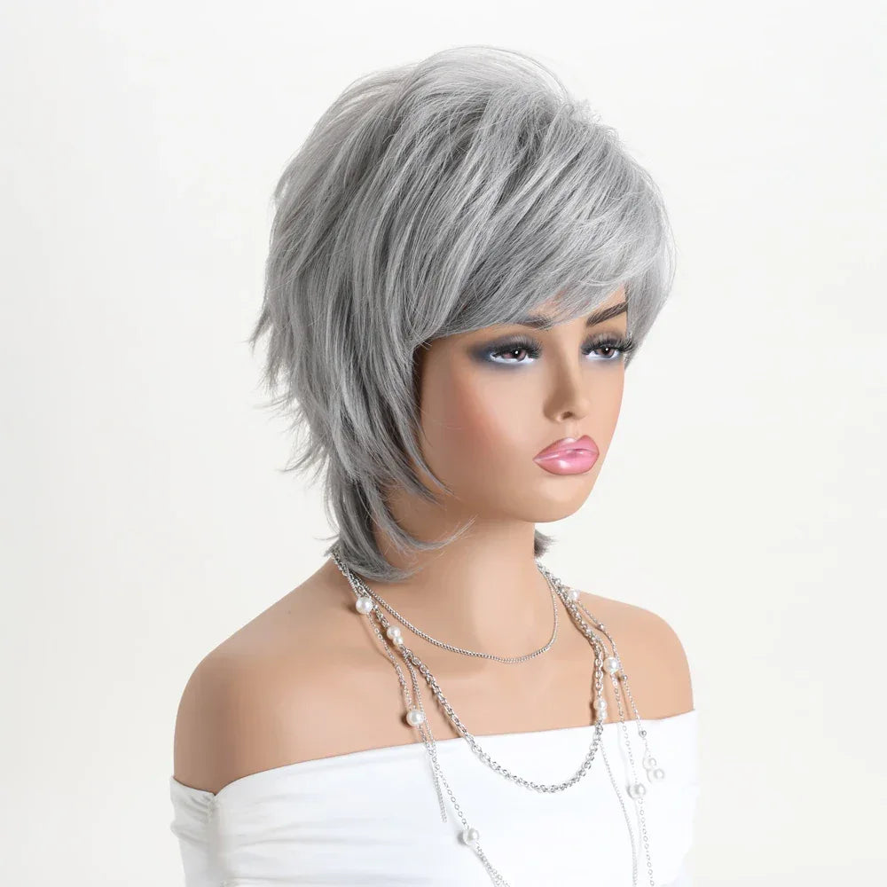 Short Natural Wigs with Bangs - Soft Brown Ombre Curly Synthetic Hair for Daily Use and Costume Parties Se2048773c8e44c5fb939552bbe5940b4U