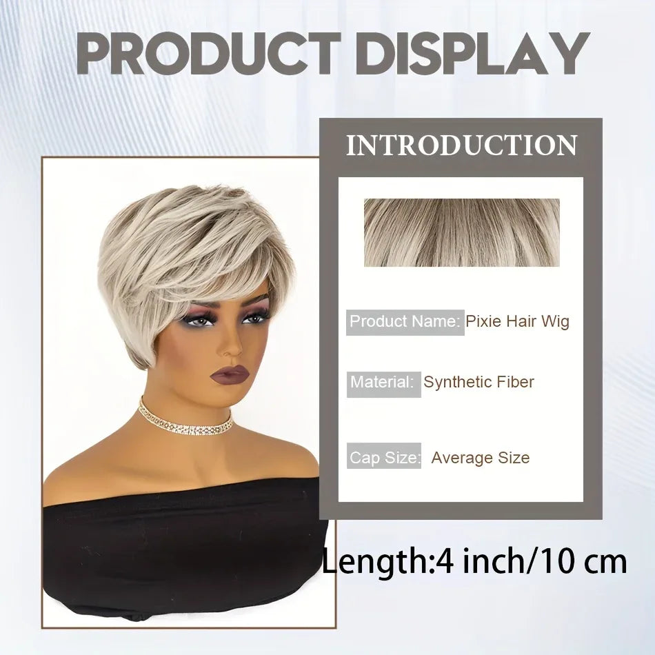 Gray Short Wig for women Daily Wear - Off-White Elf Tailoring, Deep Root Layered Synthetic Fiber - Mixed grey / 4inches / 1pc