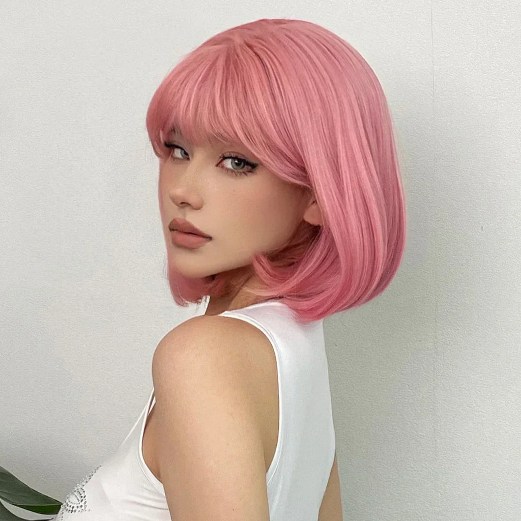 LOUIS FERRE Pink Straight Bob Wig for Women - Short Synthetic Wig with Bangs, Cute Heat Resistant Cosplay Hairstyle Se4e9e8b070b442fab1c5d7a28f4e3b72Z