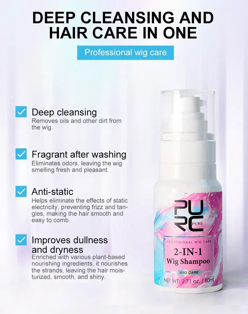 PURC 2-IN-1 Professional Sulfate-Free Wig Shampoo for Synthetic & Human Hair - Moisturizing Cleanser with Long-Lasting Fragrance Sebcd52440634435297ceebfbac998e688