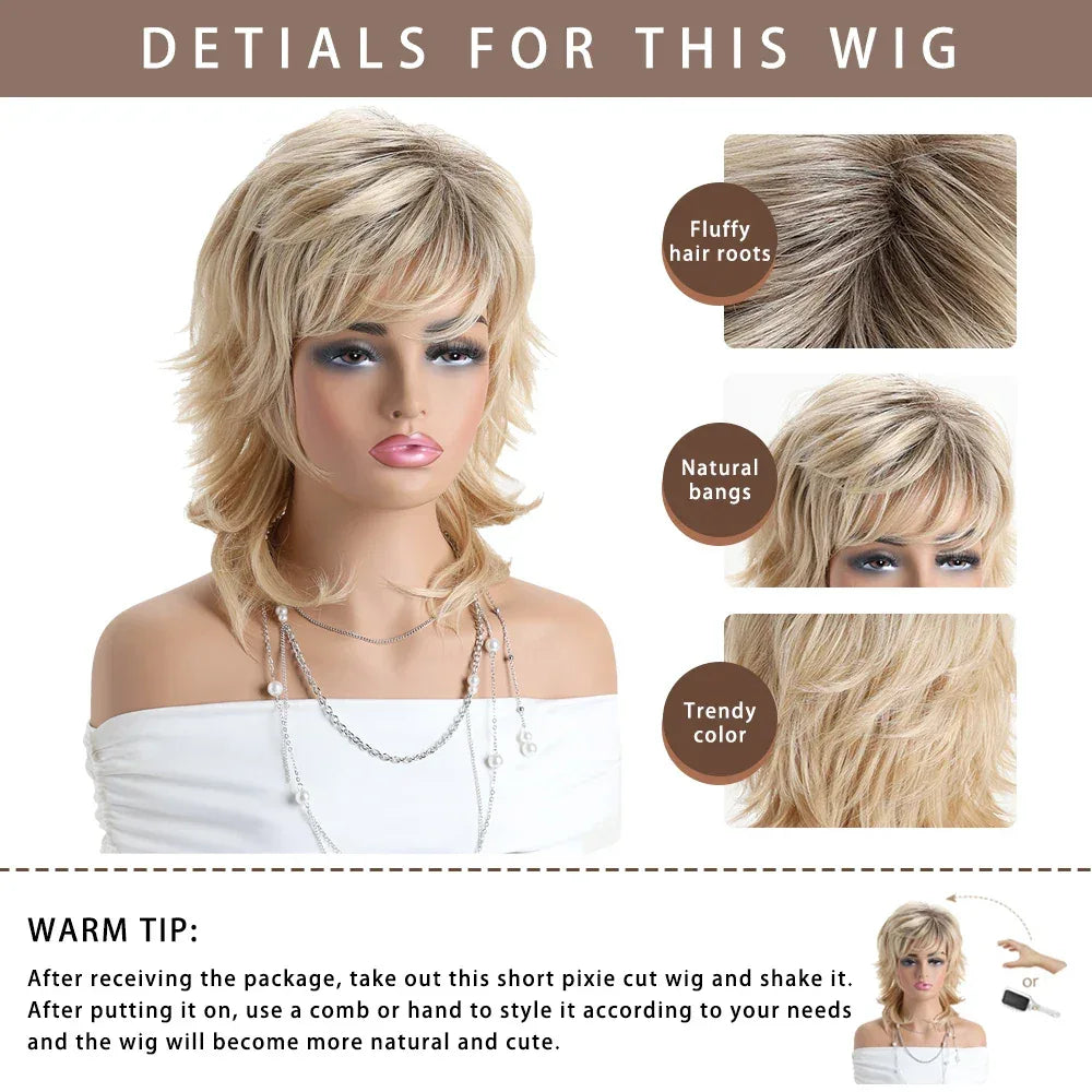 Short Natural Wigs with Bangs - Soft Brown Ombre Curly Synthetic Hair for Daily Use and Costume Parties Sf2b1b006a6f04f369c4c53439e75e3d9r