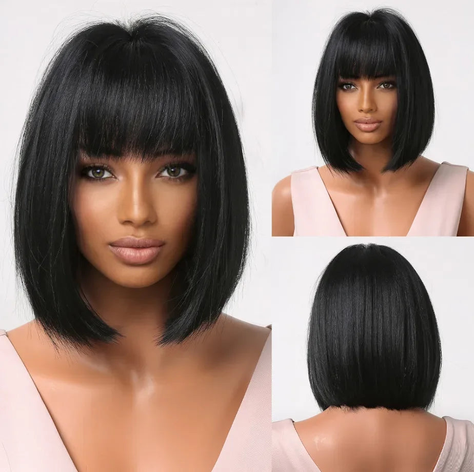 LOUIS FERRE Pink Straight Bob Wig for Women - Short Synthetic Wig with Bangs, Cute Heat Resistant Cosplay Hairstyle LC2049-1 Sfd48fe0dae114d7798a0b36dcc93bf3cz
