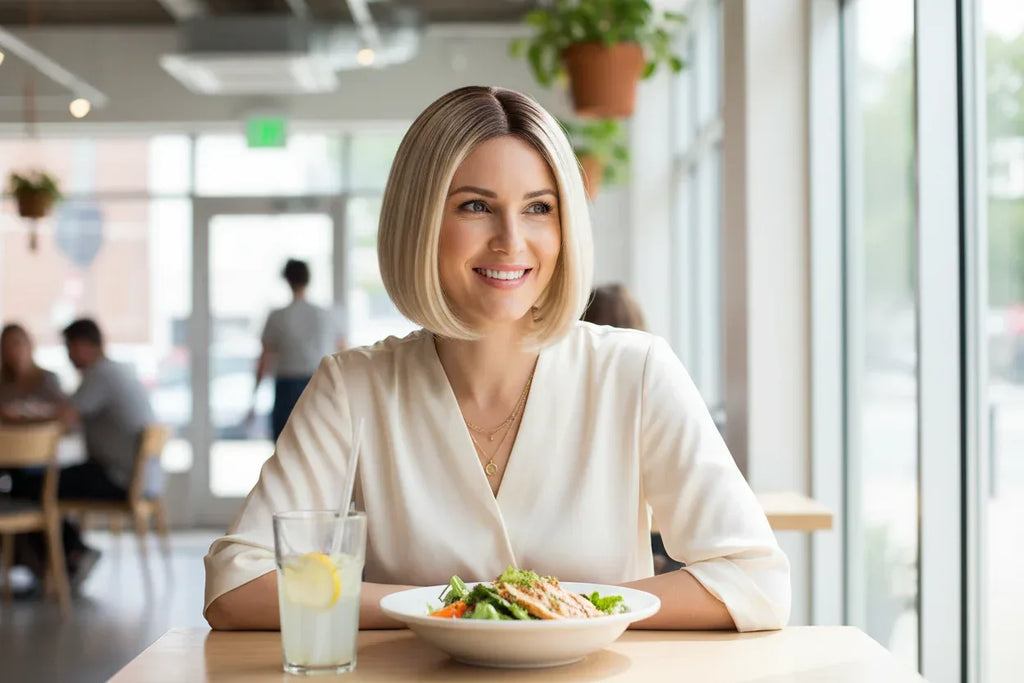 Short Blonde Bob Wig with Dark Roots - Natural Synthetic Hair for Daily Wear - 