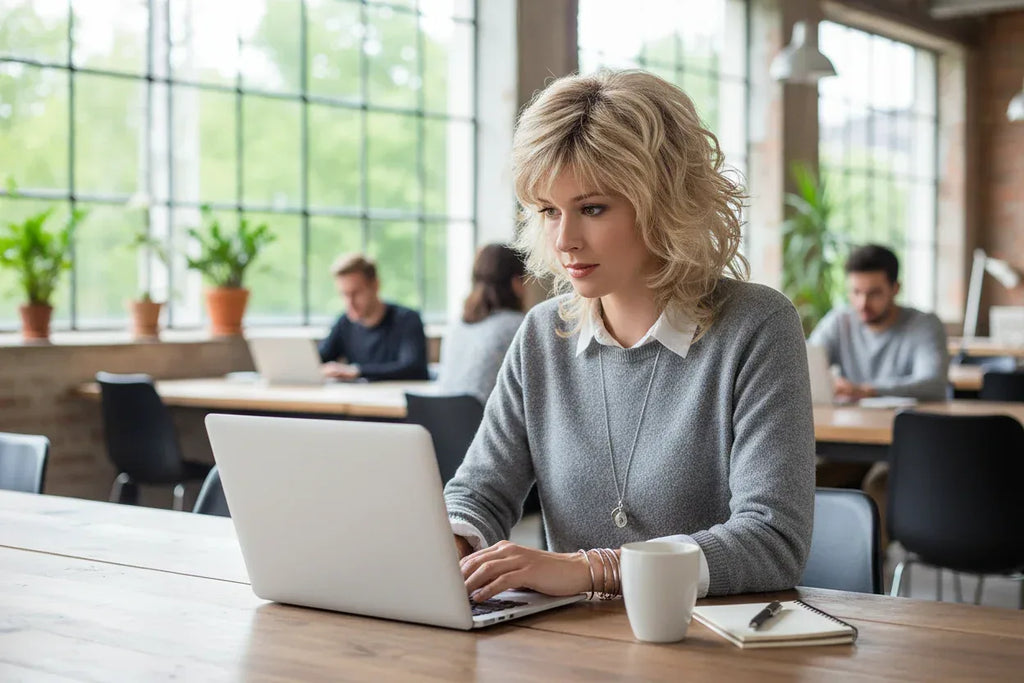 Short Natural Wigs with Bangs - Soft Brown Ombre Curly Synthetic Hair for Daily Use and Costume Parties - 