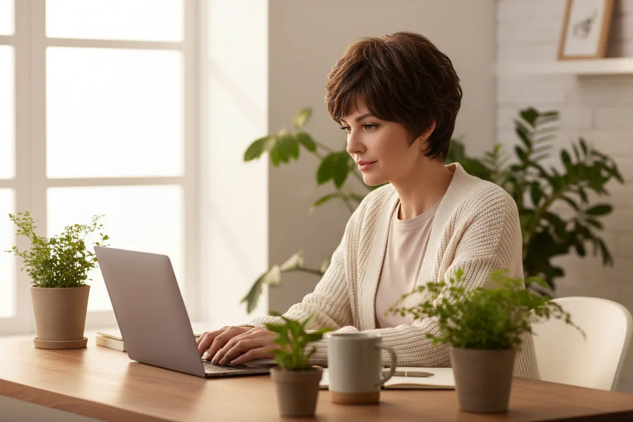 Short Natural Wigs with Bangs - Soft Brown Ombre Curly Synthetic Hair for Daily Use and Costume Parties - 