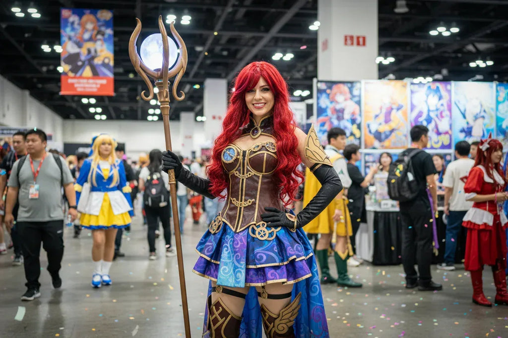 Center-Parted Long Red Curly Synthetic Wig for Halloween, Cosplay, and Daily Use - 