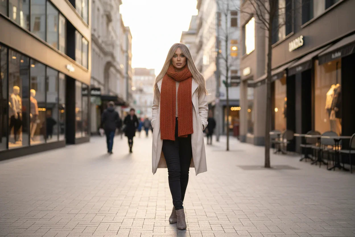 Platinum Highlight Synthetic Wig for Women - Long Straight Layered Heat Resistant Wig with Bangs for Daily Use - 