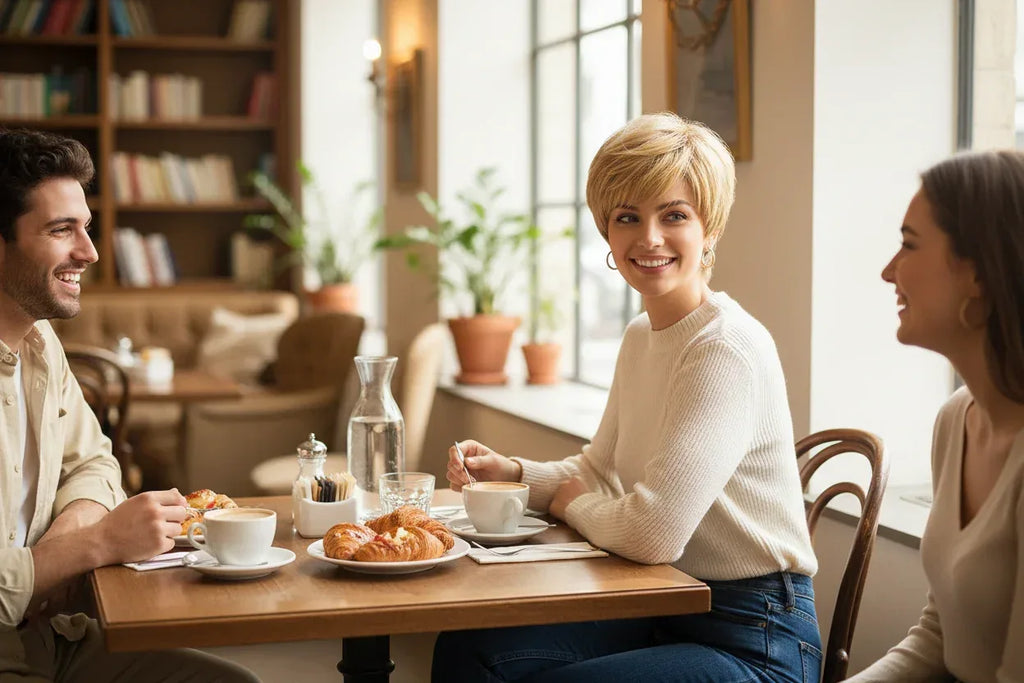 10 inches Gold Natural Wigs for Women - Short Pixie Cut Synthetic Wig for Daily Party - 