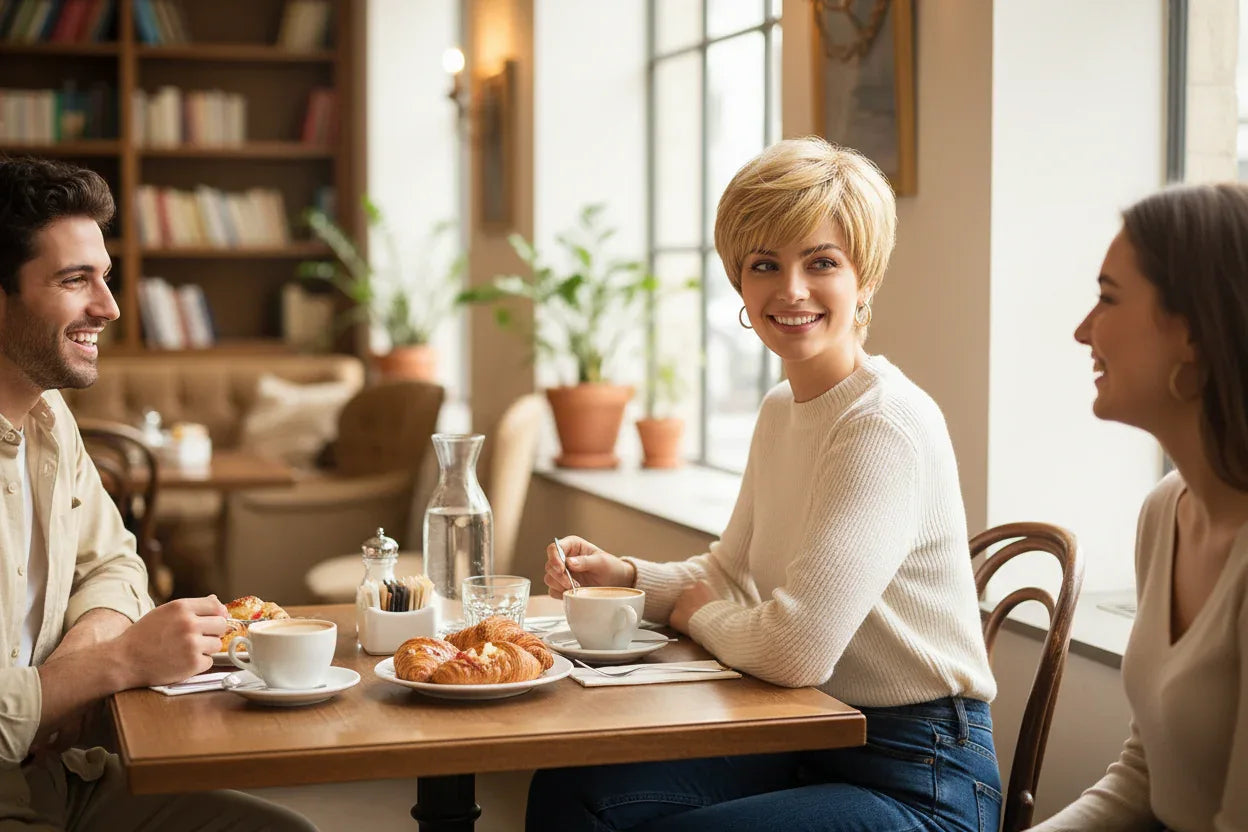 10 inches Gold Natural Wigs for Women - Short Pixie Cut Synthetic Wig for Daily Party - 