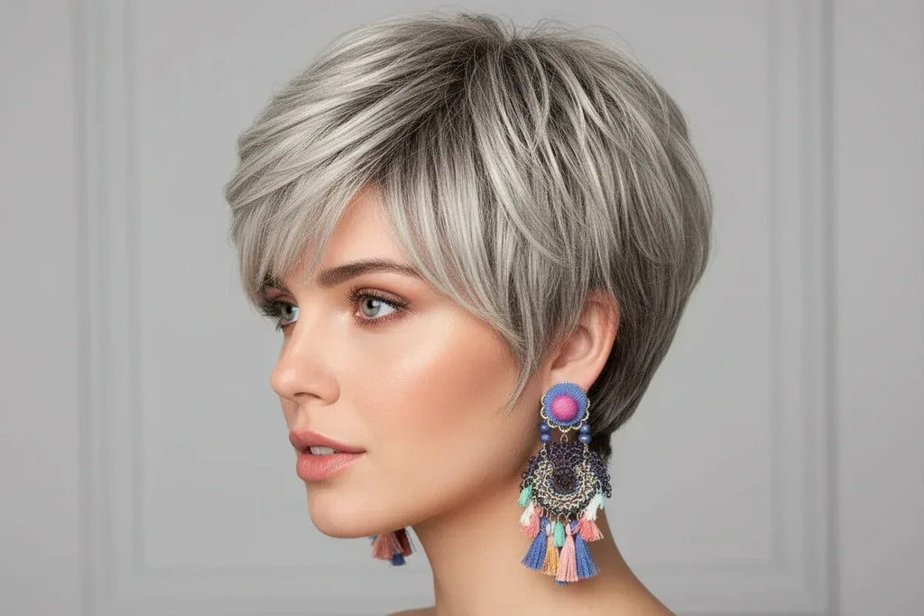 Gray Short Wig Side View