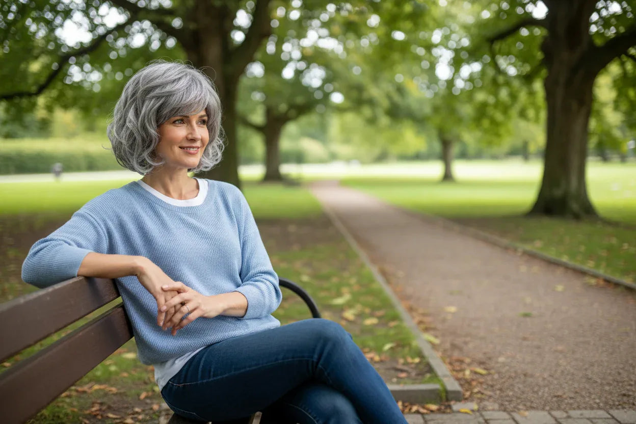 Short Grey Ombre Curly Wig with Bangs - Soft Mommy Hair for Daily Use and Costume Parties - 