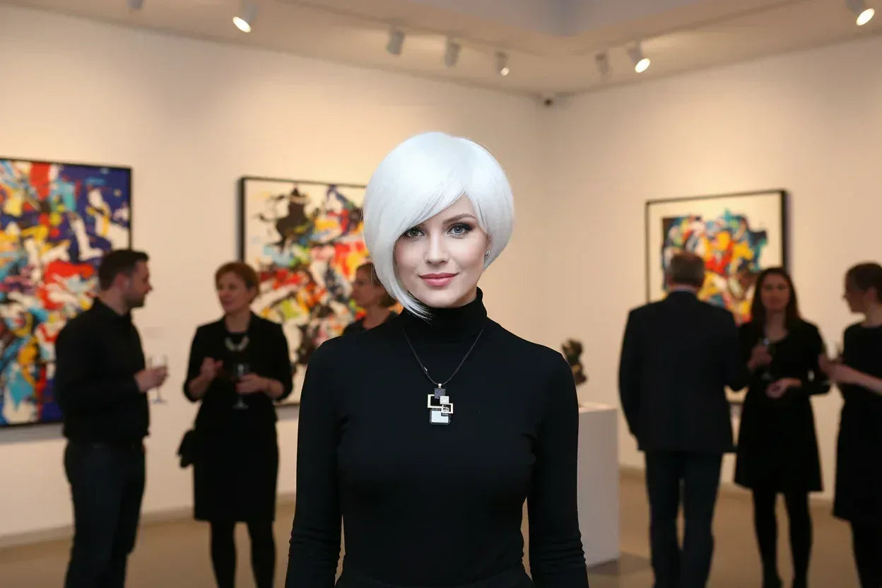 HAIRJOY Short White Wig with Fringe for Women – Synthetic Heat Resistant Pixie Wig for Cosplay and Halloween Parties - 