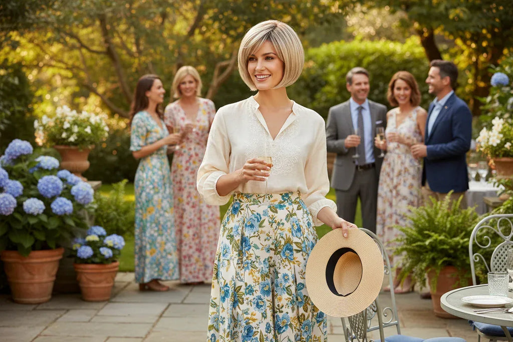 Short Blonde Bob Wig with Dark Roots - Natural Synthetic Hair for Daily Wear - 