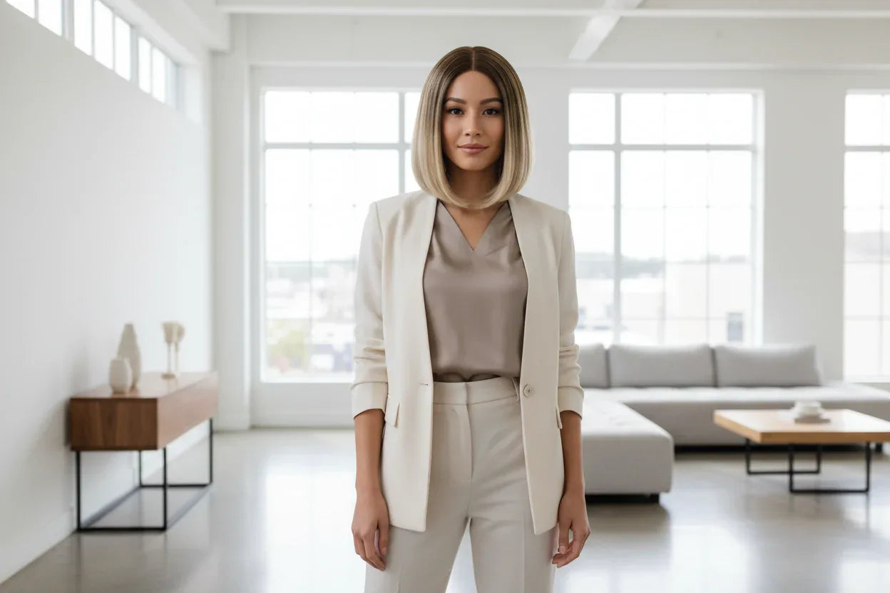 Women's Khaki Gradient Bob Wig - Synthetic Fiber Wig for Every Occasion - 