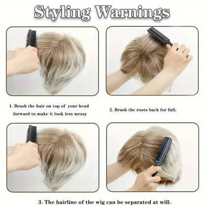 Light Gray Pixie Cut Wig - Thick Synthetic Hair with Rose Mesh Hat for Everyday Wear - 