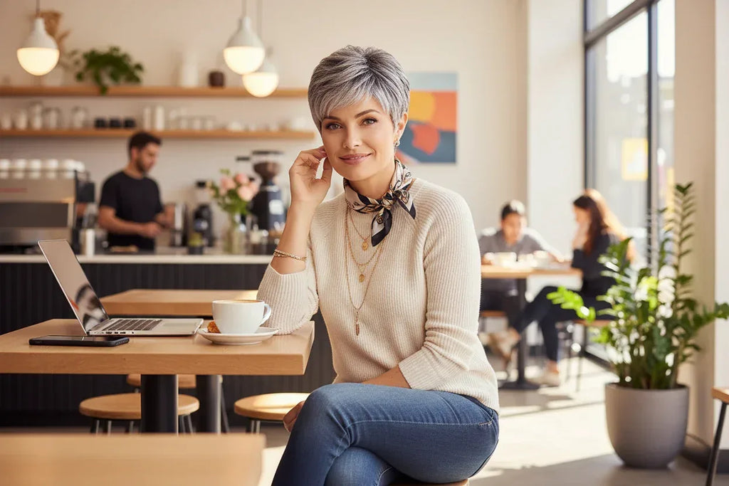 Light Gray Pixie Wig Coffee