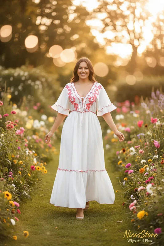 Plus size dress în grădină