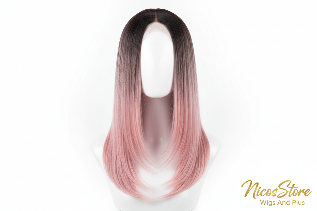 Premium 24 Inch Gradient Pink Straight Wig - NicosStore