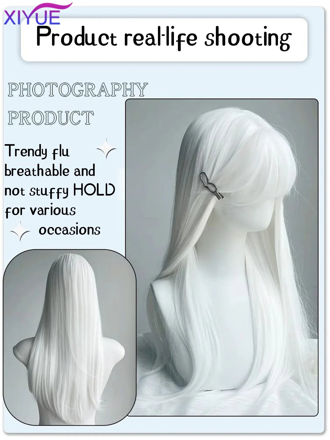 Premium White Long Straight Wig with Bangs - Cosplay & Party - White