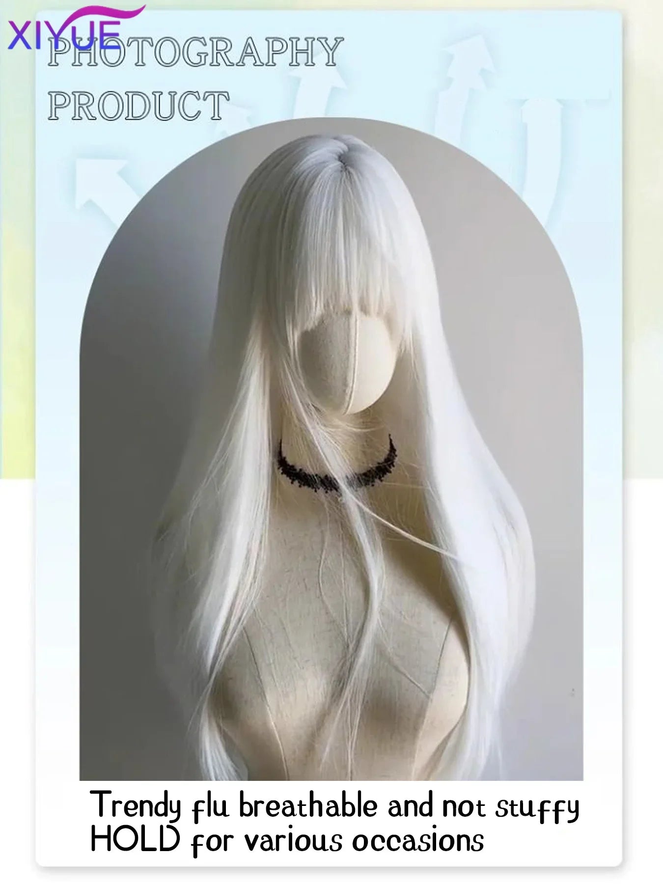 Premium White Long Straight Wig with Bangs - Cosplay & Party - White