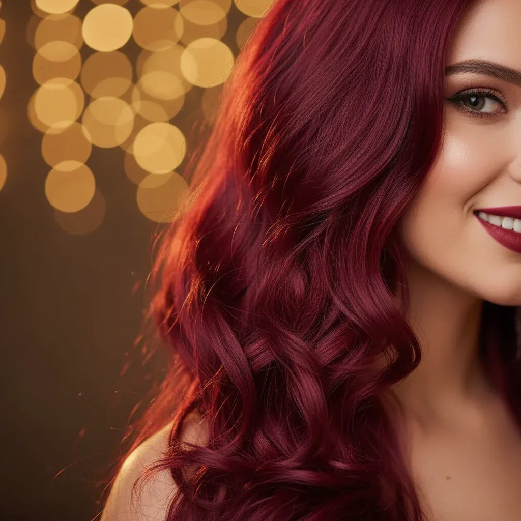 Red Curly Wig Worn - Cascading Curls