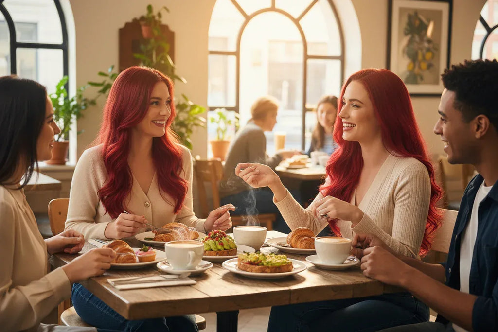 Red Synthetic Wig, Naturally Wavy, Long Curly Hair, Women's Daily Party Cosplay, Heat-Resistant Full Head Cover - 