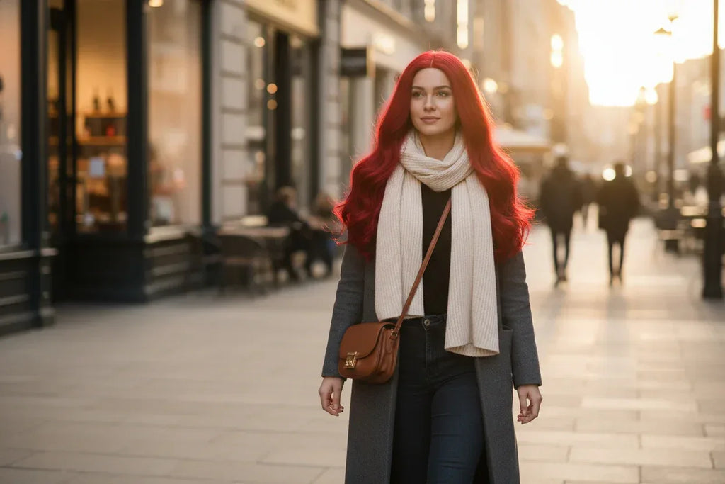 Red Synthetic Wig, Naturally Wavy, Long Curly Hair, Women's Daily Party Cosplay, Heat-Resistant Full Head Cover - 