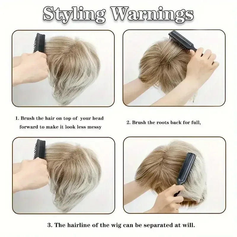 Short Blonde Bob Wig with Dark Roots - Natural Synthetic Hair for Daily Wear - 