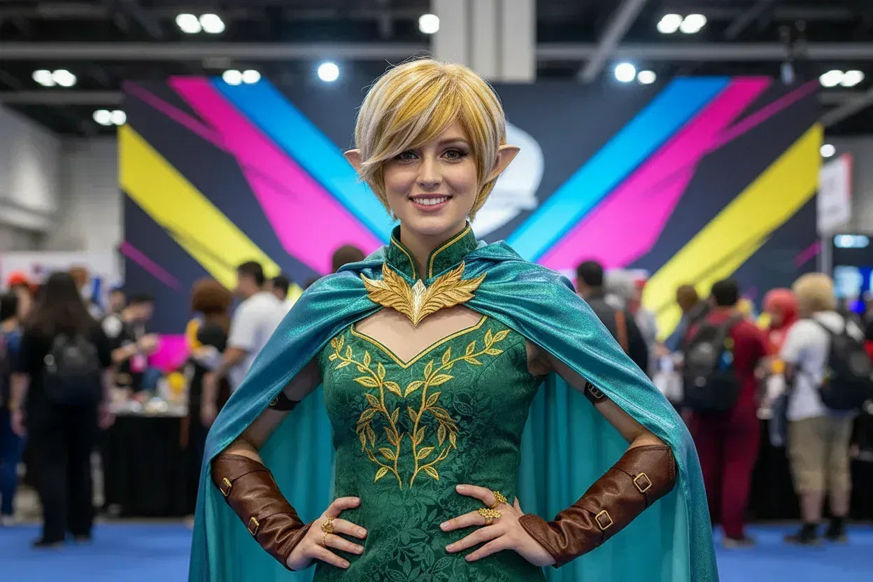 Short Gold Gradient Elf Wig - Layered Synthetic Cosplay Wig for Daily and Party Use with Accessories - 