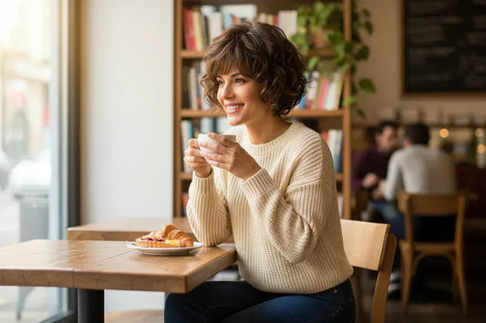 Short Natural Wigs with Bangs - Soft Brown Ombre Curly Synthetic Hair for Daily Use and Costume Parties - 