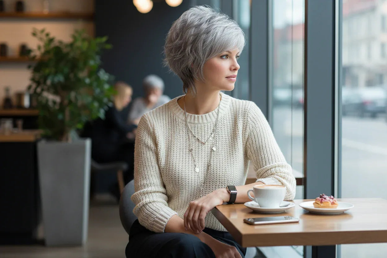 Short Natural Wigs with Bangs - Soft Brown Ombre Curly Synthetic Hair for Daily Use and Costume Parties - 